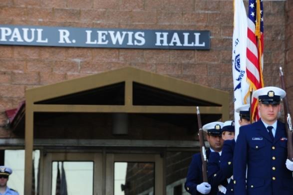 The March 2011 dedication ceremony of Paul R. Lewis Hall at Air Station Clearwater, Florida, posthumously honored the service and sacrifice displayed by Coast Guard pilot Paul R. Lewis. (Coast Guard photo) The March 2011 dedication ceremony of Paul R. Lewis Hall at Air Station Clearwater, Florida, posthumously honored the service and sacrifice displayed by Coast Guard pilot Paul R. Lewis. (Coast Guard photo)